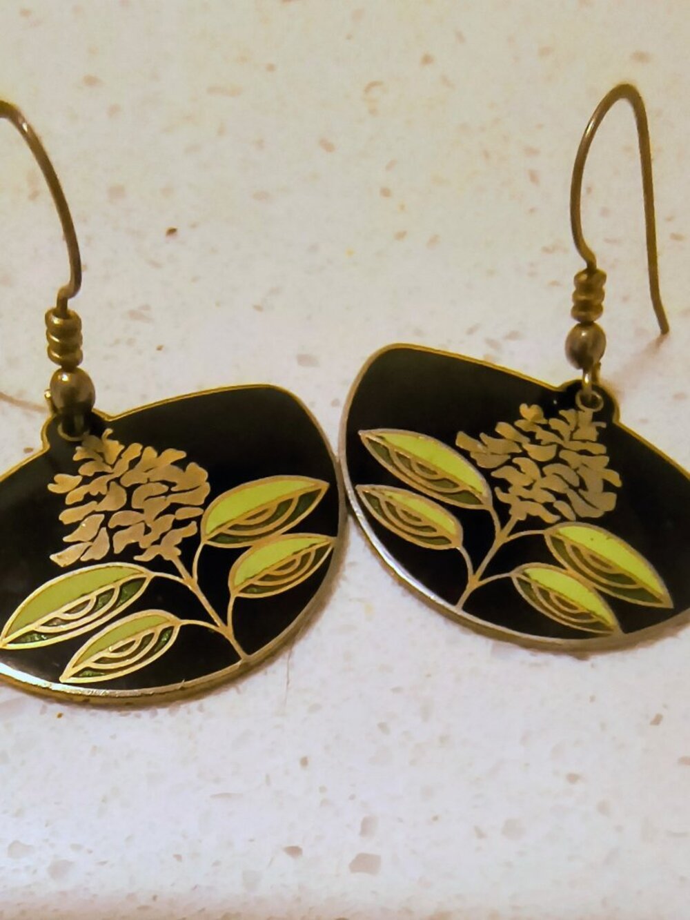 Black and Green Floral Drop Earrings - Women Jewelry
